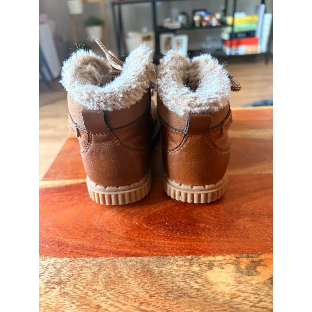 OshKosh Bgosh Haskell B-01 Kids Brown Faux Leather Fur Trim Lace Up Boots 10